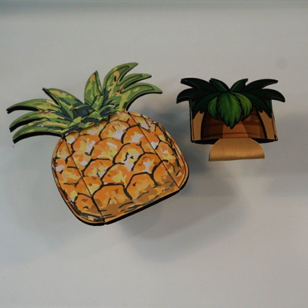 2 Hawaiian Tropical Pineapple Beverage Holders Neoprene Sleeve Cover Insulator